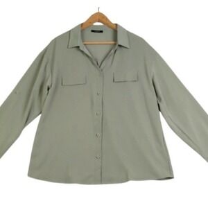 Lotusmile Womens Size  XL Sage Green Button Front Blouse Long Sleeve Top  Lq
